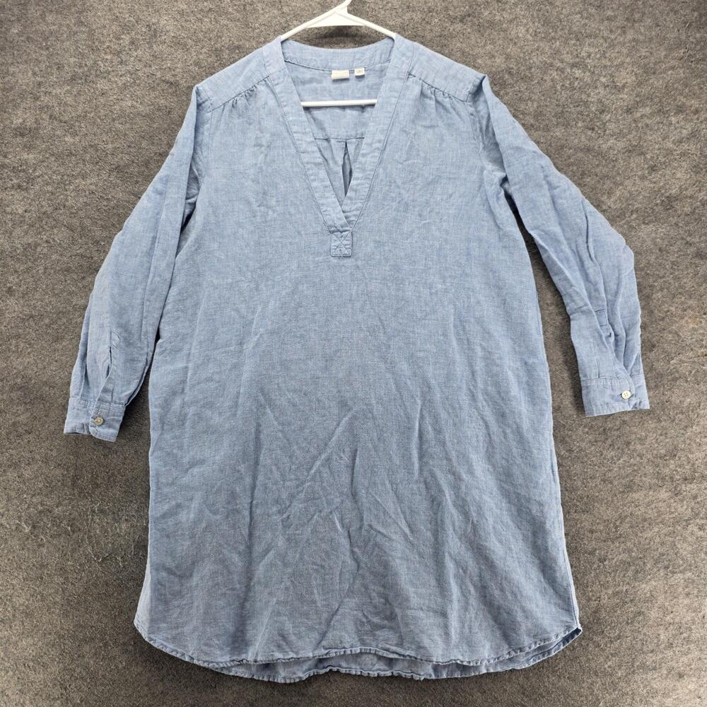 GAP Dress Womens L Petite Blue Shirt Dress Chambray V-Neck Lightweight